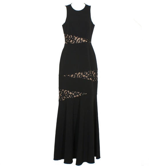 BCBG MAXAZRIA Black Dominique Lace Panel Stretch Crepe Sleeveless Gown 0 - Picture 3 of 6